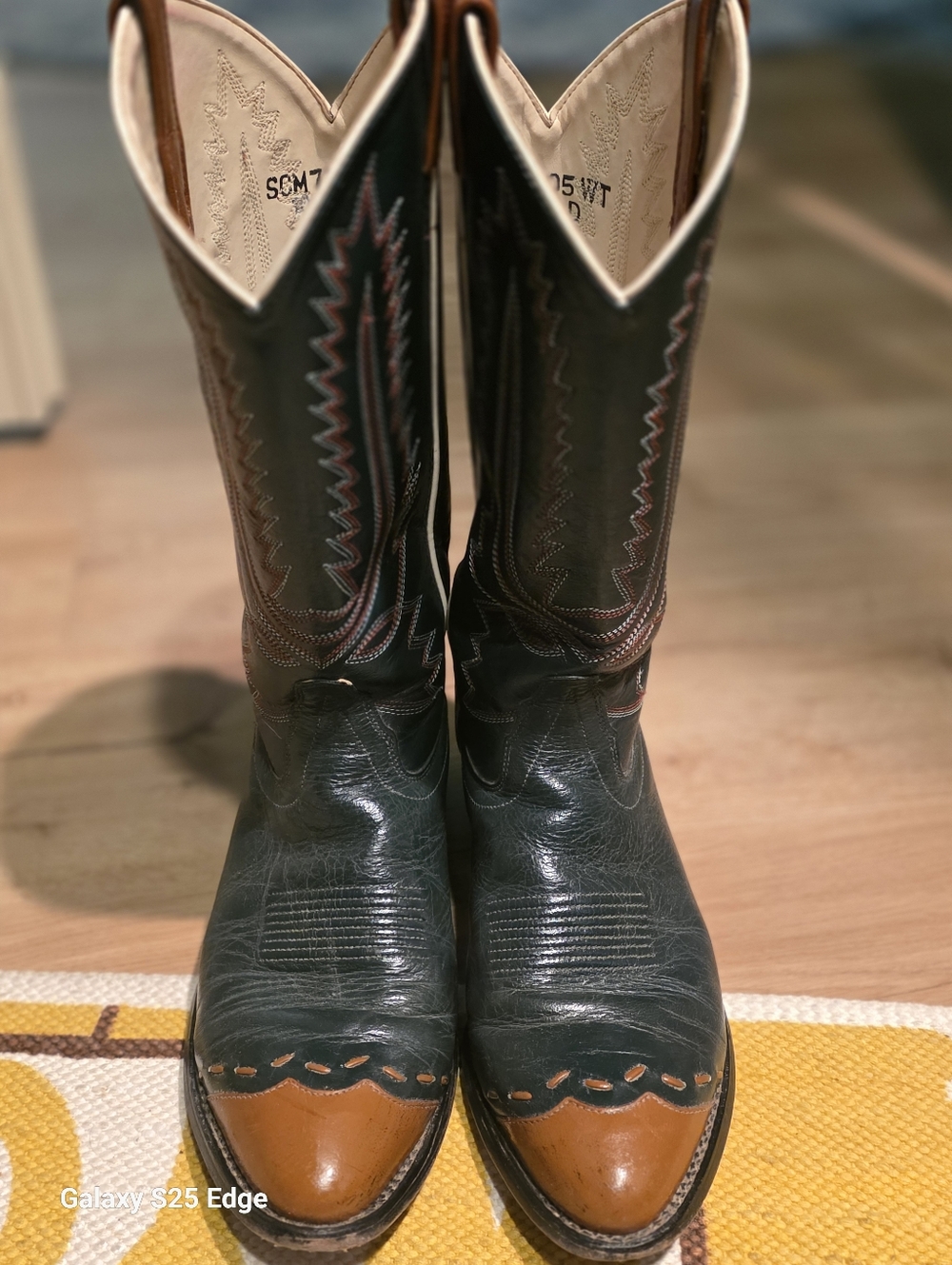 Two-Tone Western Cowboy Boots - Gree and Brown Mens 9.5D